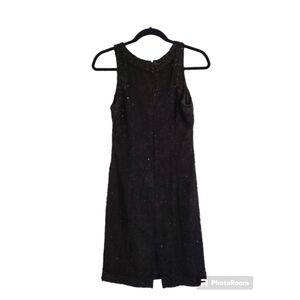 Vintage 80’s Laurence Kazar Dress Beaded Silk Black‎ Embroidered Size Small